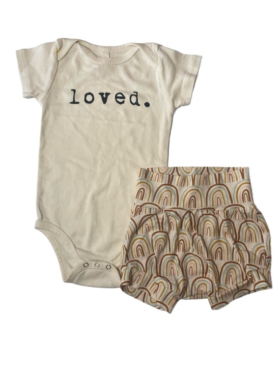 Tenth & Pine Other - Tenth & Pine Organic Cotton “Loved” Bodysuit & Natty Bratty Shorts Baby 6-12 Mo